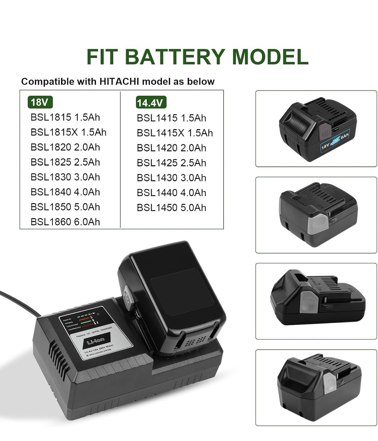 UC18YFSL Lithium Battery Charger for Hitachi 14.4V- 18V Li-ion Battery
