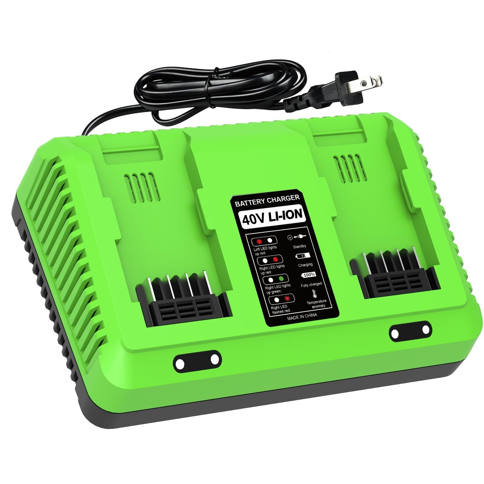 40V Dual-Port Battery Charger for Greenworks, Fits 29482 29252 20202 22262 29472