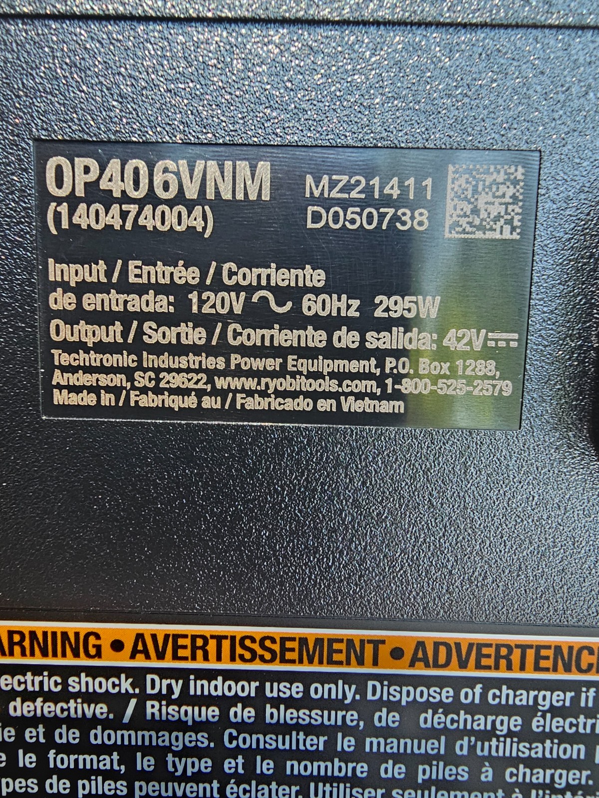 Genuine RYOBI OP406VNM 40Volt Lithium-Ion Super-Charger Rapid Quick Charger Nice
