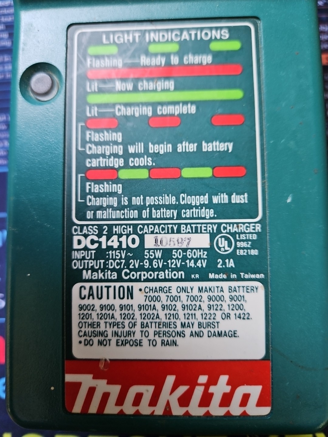 MAKITA DC1410 CHARGER for 7.2v 9.6v 12v 14.4v NiCd NiMH Power Tool Batteries!