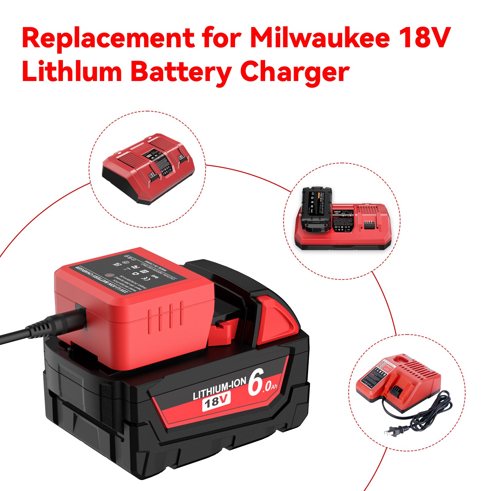 For Milwaukee For M18 Battery For M12 12V-18V Lithium Battery Rapid Charger MAMA