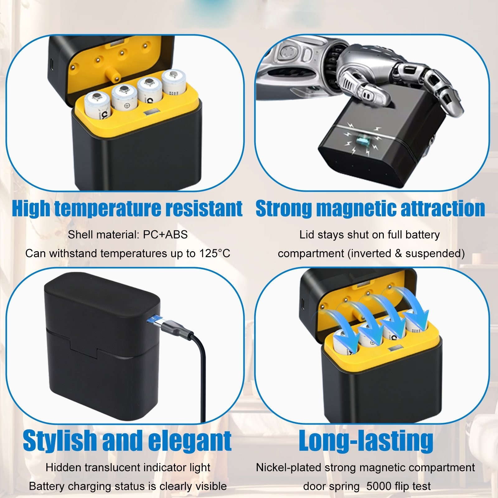 Smart 5V AA Lithium Battery Charger Case 4 Slot Type-C Fast Input (Charger Only)