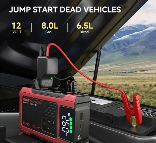 3500A Portable Wireless Jump Starter & Air Compressor 12V 8.0L Gas/1.72gal Diese