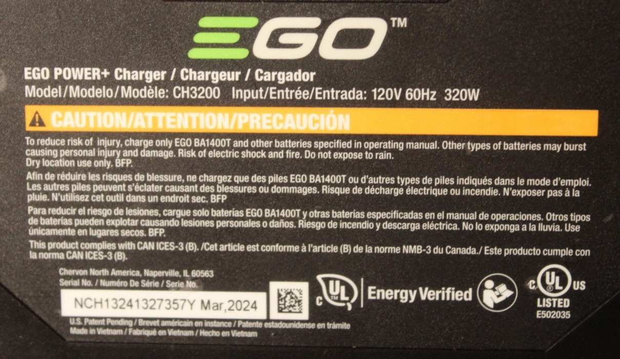 Genuine Original EGO Power CH3200 320W 56V Lithium Battery Charger