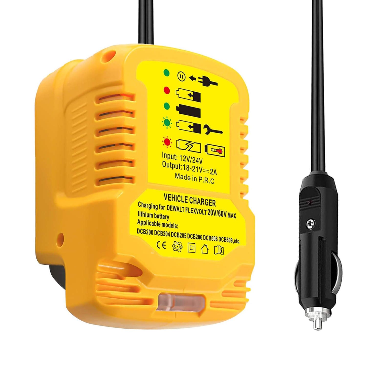 Compact for DeWalt 18V 20V Lithium Battery Charger for Cigarette Lighter Safe
