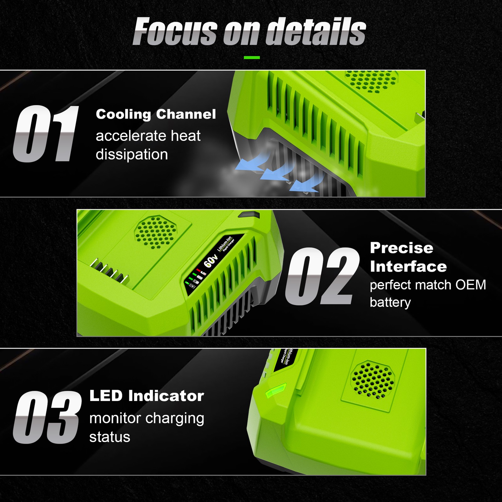 2Pack 5.0Ah Li-Ion Battery + 6A Rapid Charger Kit For Greenworks LB605 LB60A01