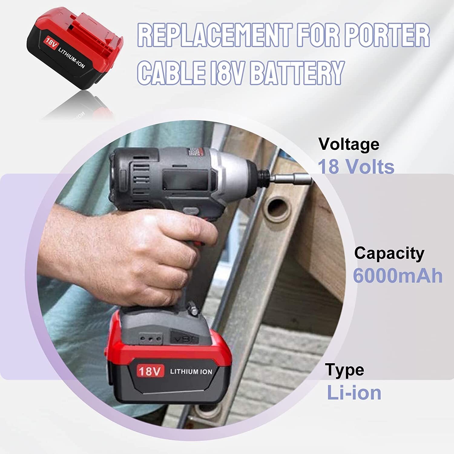 18V 6.0Ah Battery & PCXMVC Fast Charger For Porter Cable 18 Volt PC18B PC18BLX