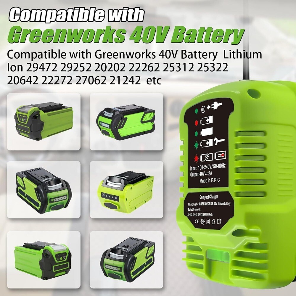 MINI Fast Battery Charger for Greenworks 40V Charger Station with LED Indicator