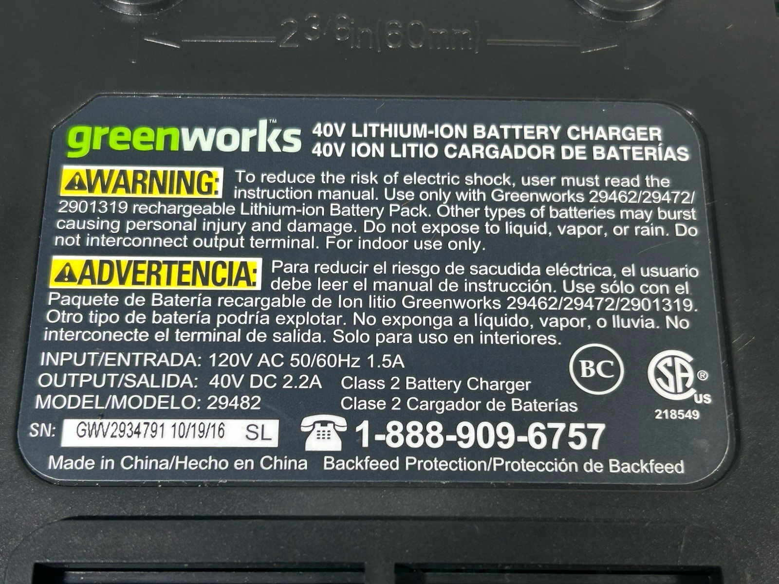 Genuine 40V Charger 29482 Greenworks 40V Battery 29472 29462 29252 22272 BAF721