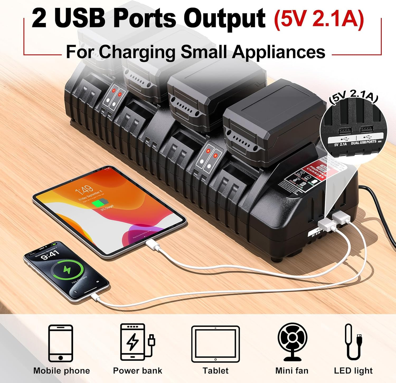 Rapid Multi Super Charger Station 4 Port for Milwaukee M18 18V Battery, Wall Mou