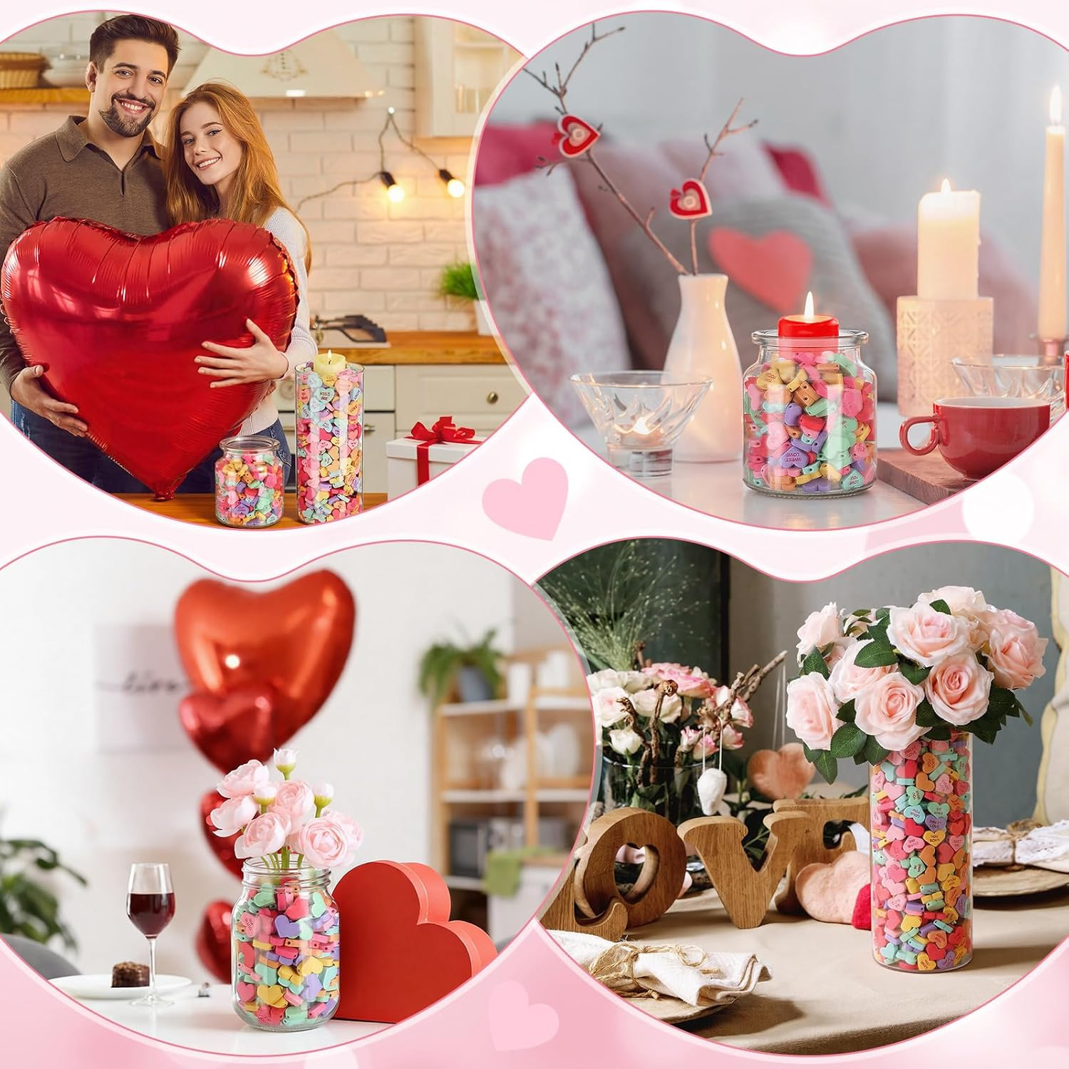 320 Pcs Valentine’S Day Wooden Heart Beads Conversation Hearts Beads 16 Mm Heart