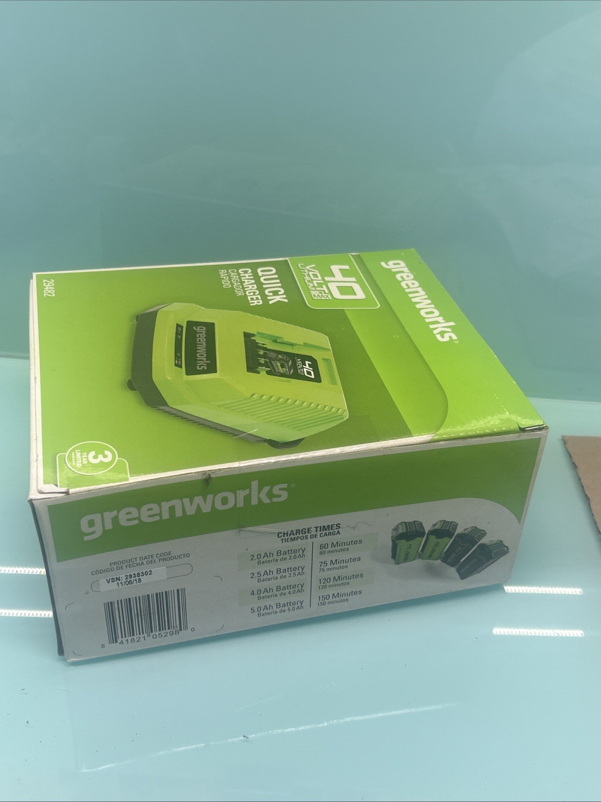GreenWorks 40V Lithium-Ion Battery Quick Charger Model 29482 Green New In Box