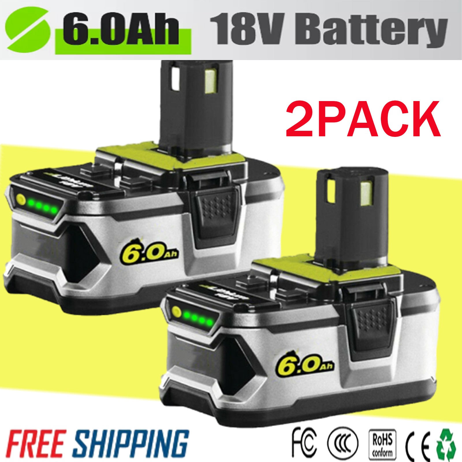 2X 6.0Ah For Ryobi P108 18V ONE Plus Battery 18Volt LITHIUM-ION High Capacity