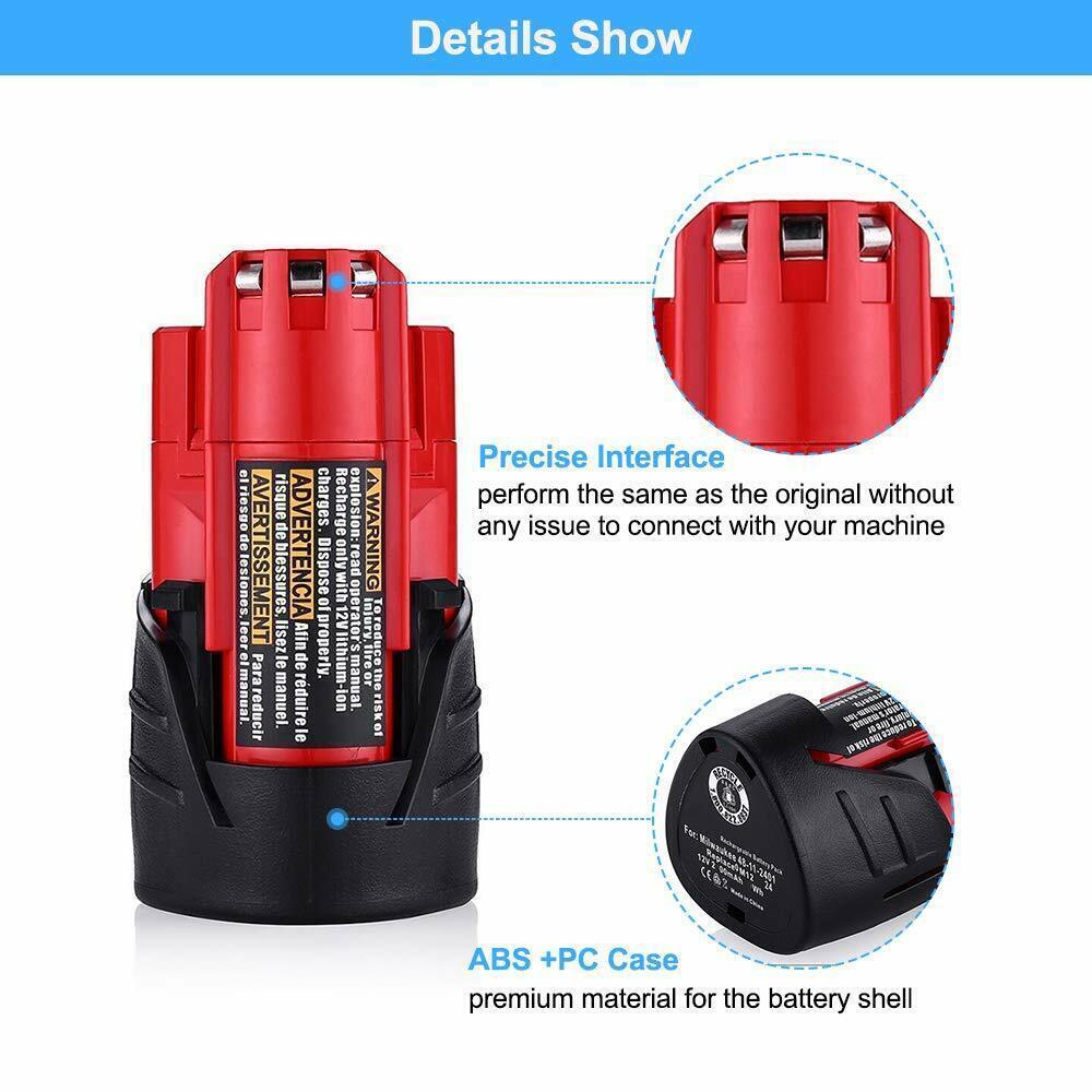 4X 3.5Ah For Milwaukee Battery For M12 Lithium Cordless 12V 48-11-2420 Capacity