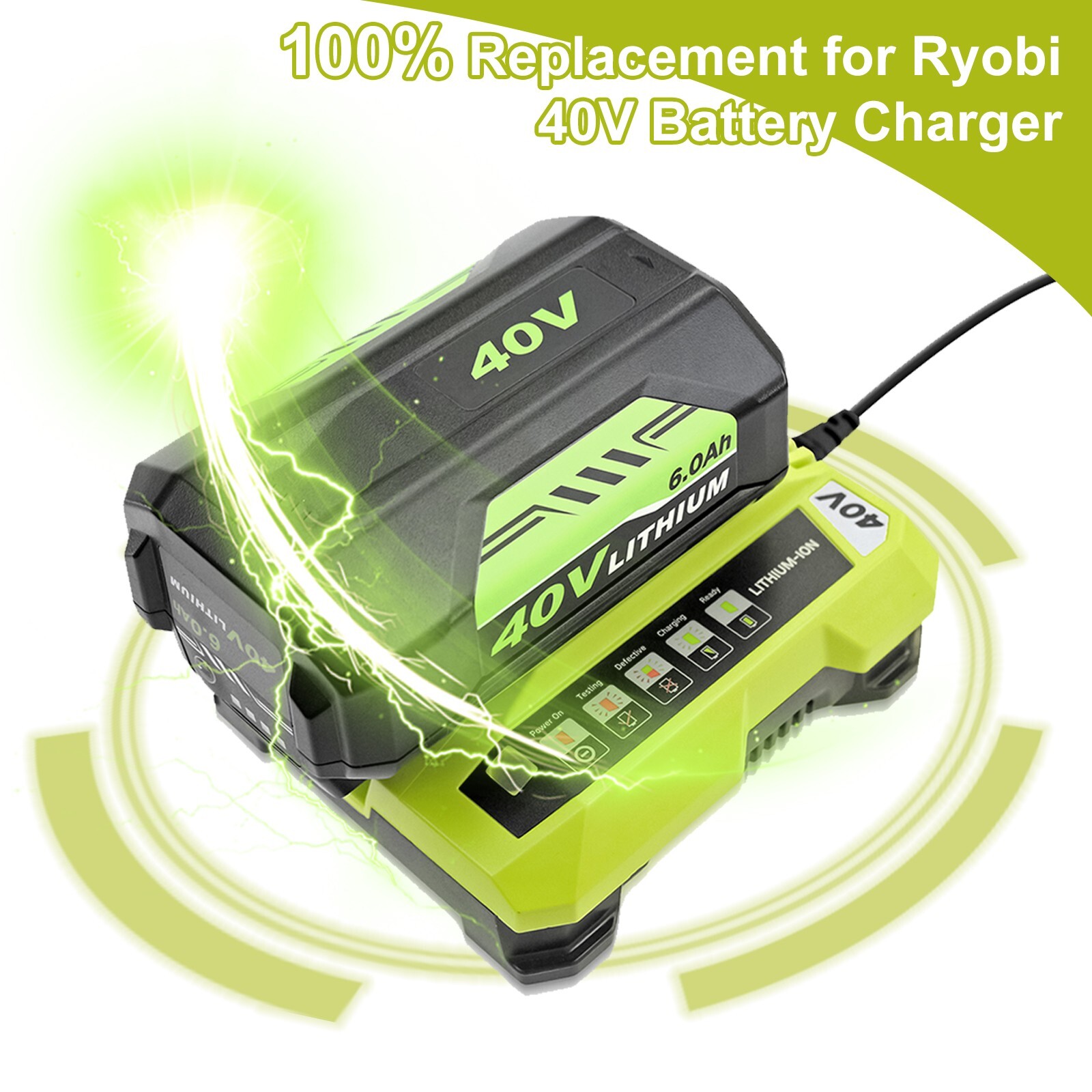 Rapid OP401 Charger For Ryobi 40V 6.0Ah Battery 40 Volt Lithium OP4050 OP40602