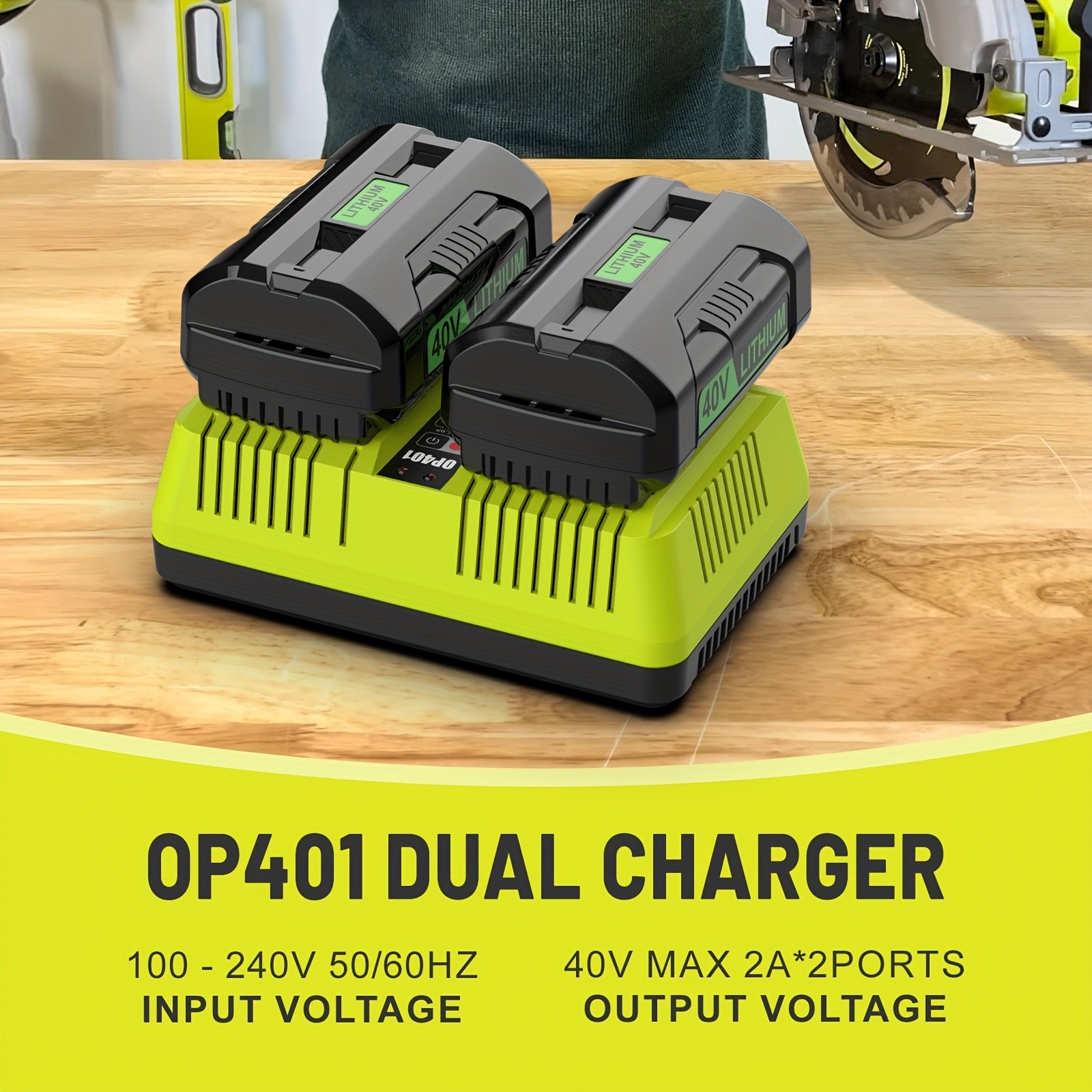 40V Dual Port Rapid Charger for Ryobi Lithium-ion Battery OP401 OP4060 OP4050