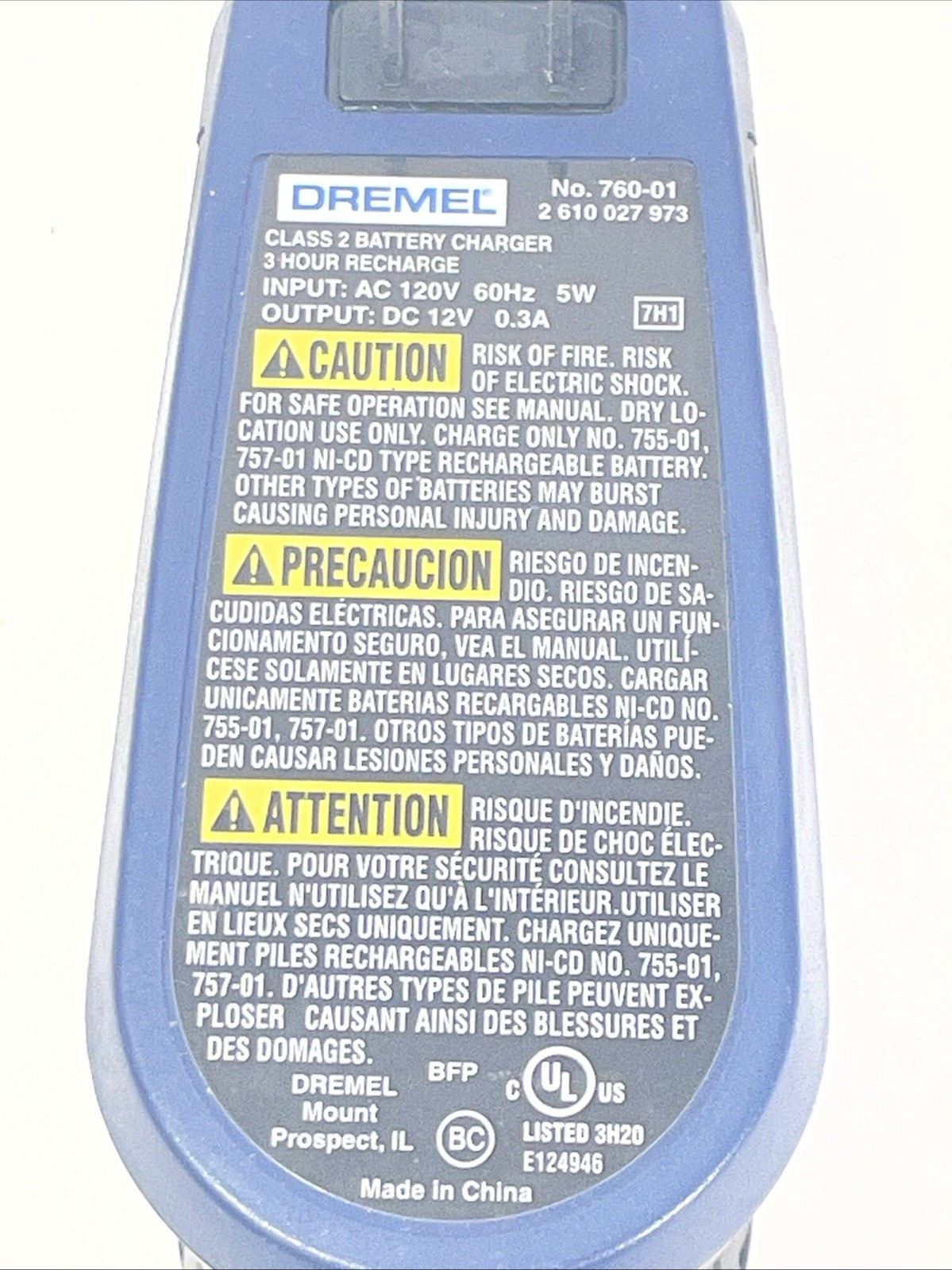 Dremel 760-01 12-Volt 0.3A Battery Charger with 755-01 Battery – Pre owned