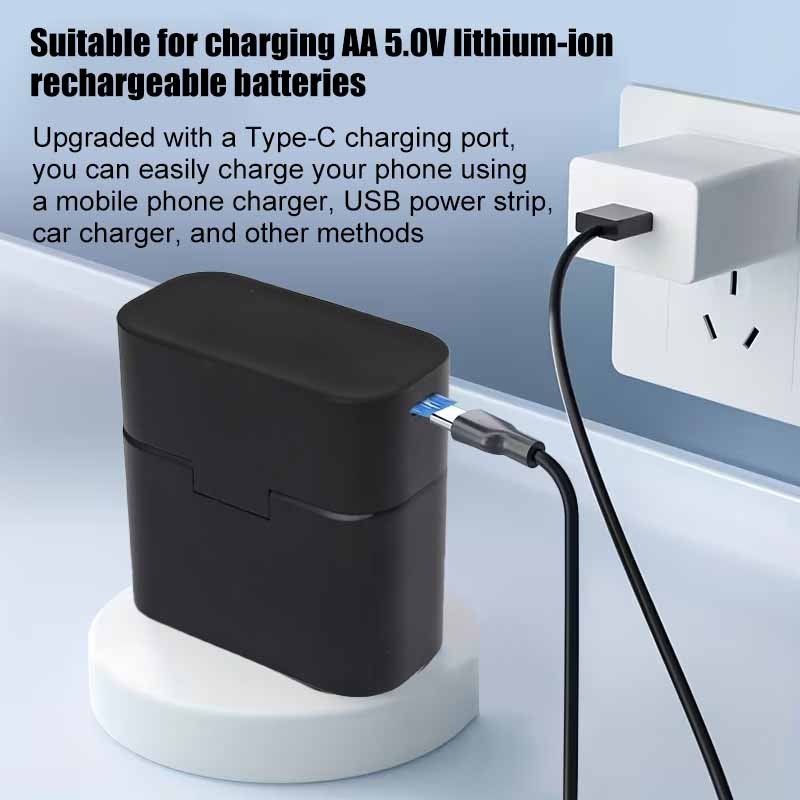 Smart 5V AA Lithium Battery Charger Case 4 Slot Type-C Fast Input (Charger Only)