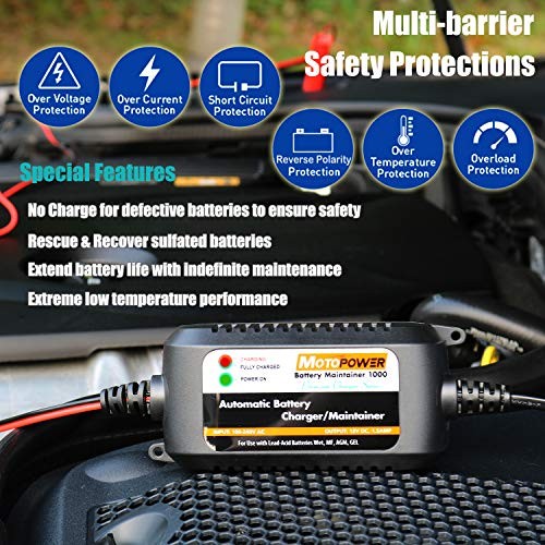 MP00206A 12V 1.5Amp Automatic Battery Charger, Battery Maintainer for Cars,