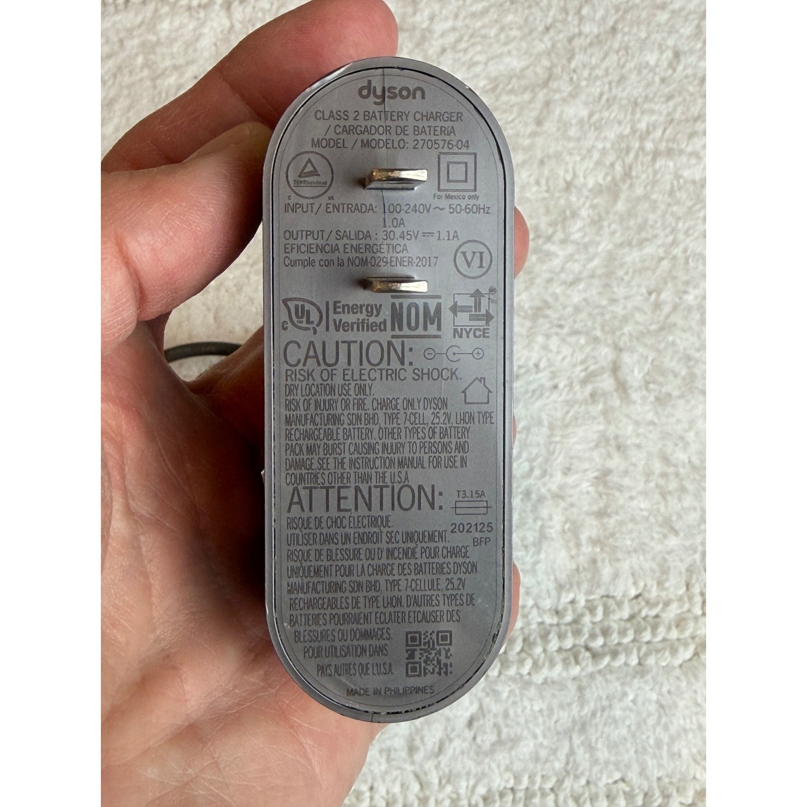 Dyson 270576-04 Genuine Battery Charger Power Supply Cord Gray OS Replacement