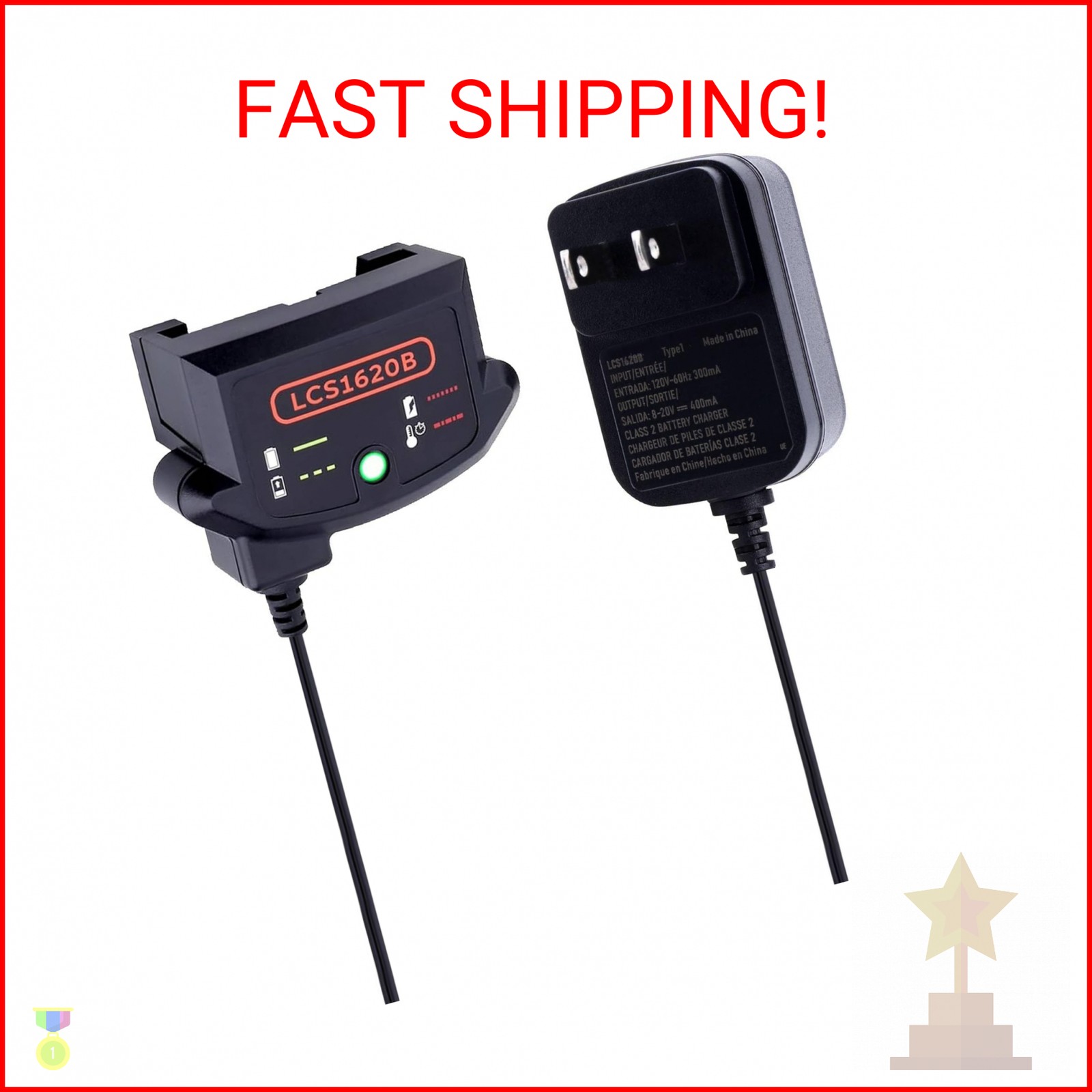 LCS1620B 20V Charger Compatible with Black and Decker 20V Max Lithium Battery LB