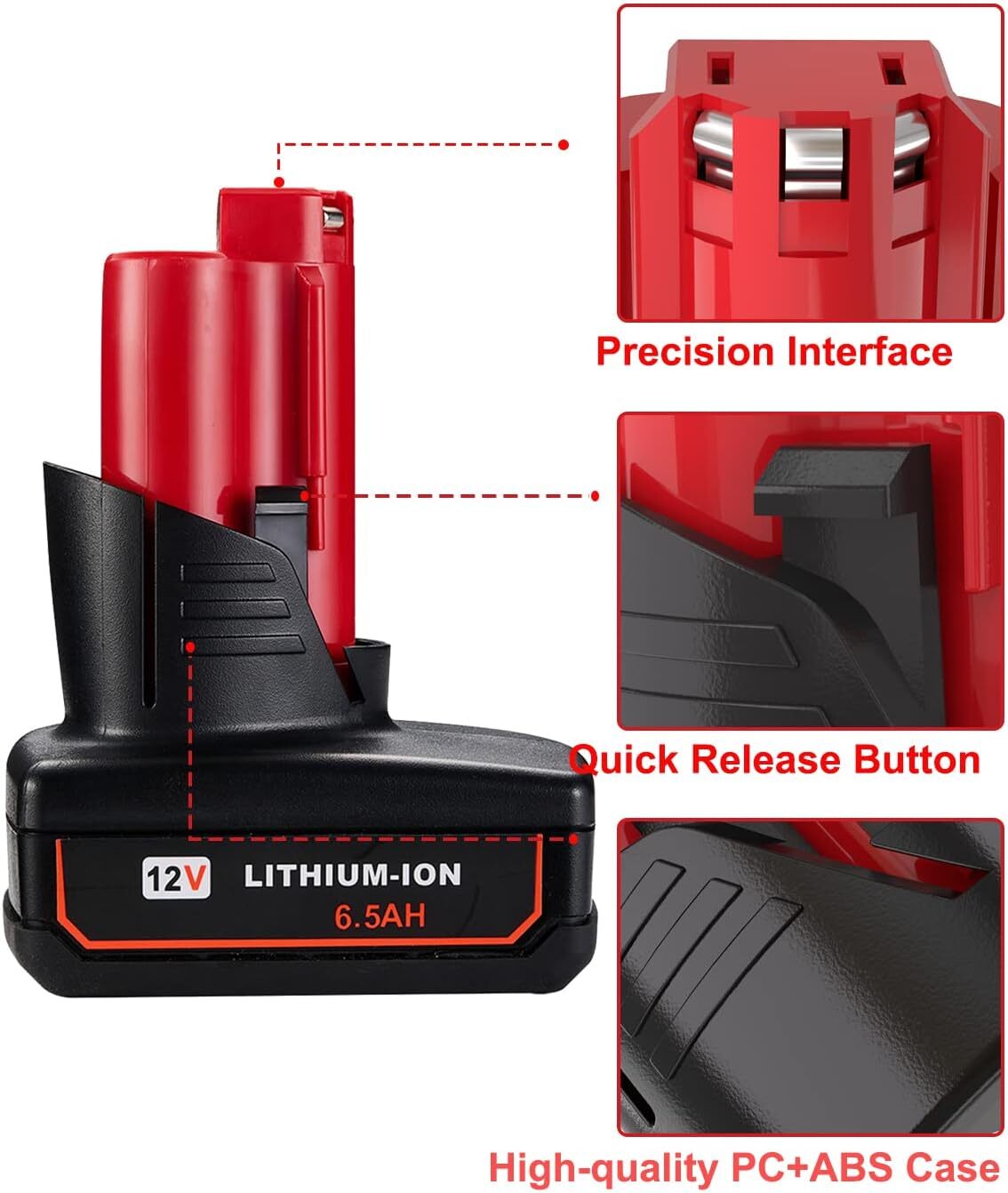 4Pack 6.5Ah Battery For Milwaukee for M12 LITHIUM Extended Capacity 48-11-2460