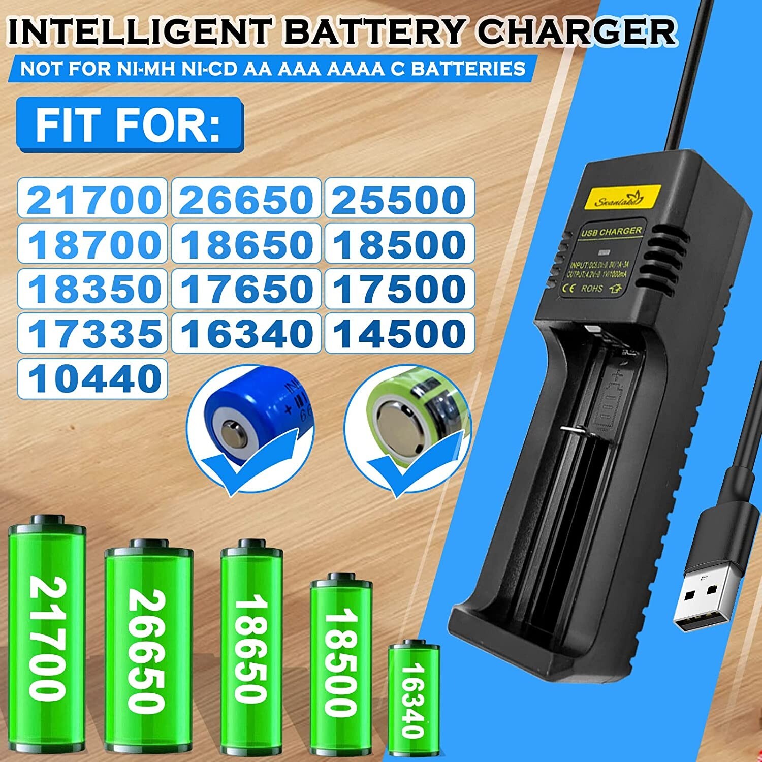 18650 Charger,Single-Slot Intelligent Charger for 3.7V Li-Ion 18