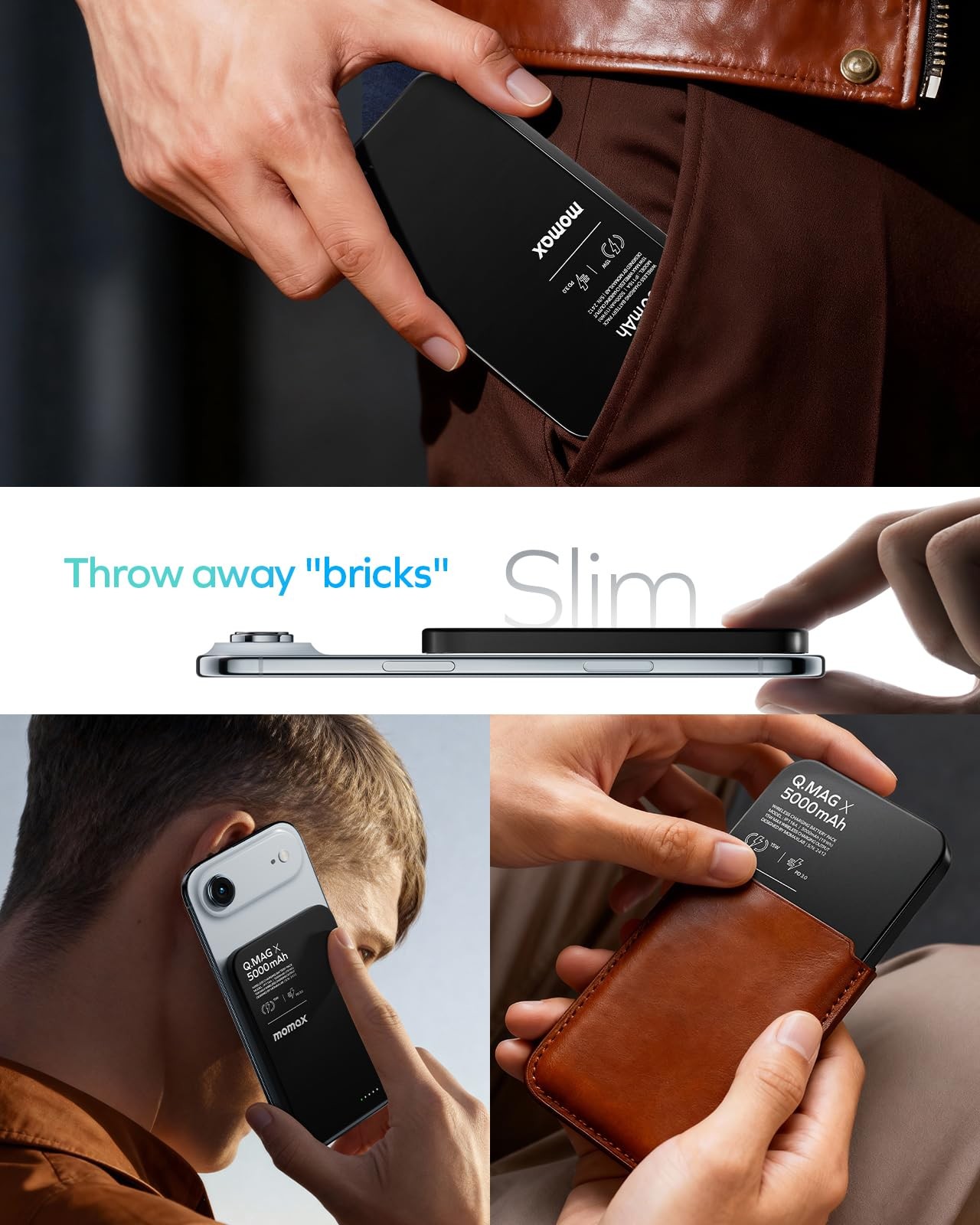 Momax Magnetic Power Bank 5000Mah Ultra Slim 0.3Inch 20W Charging Wireless