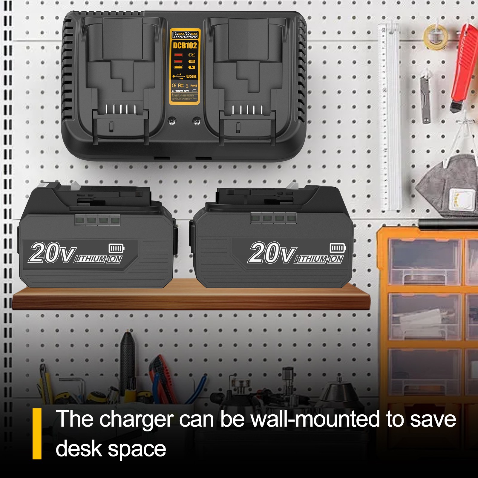 2x 6.5Ah 20V Battery for Dewalt MAX DCB206 DCB205 DCB204 Cordless Dual Charger