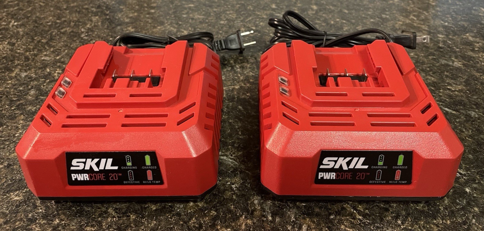 2) SKIL PWRCORE 20 20V Battery Charger Model SC535801 Red