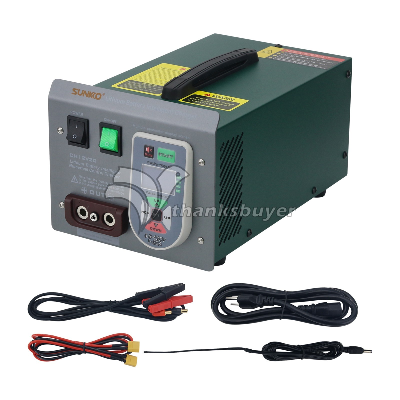 SUNKKO CH12V20 Professional Lithium Battery Charger 125V/20A for Li-ion/LifePO4