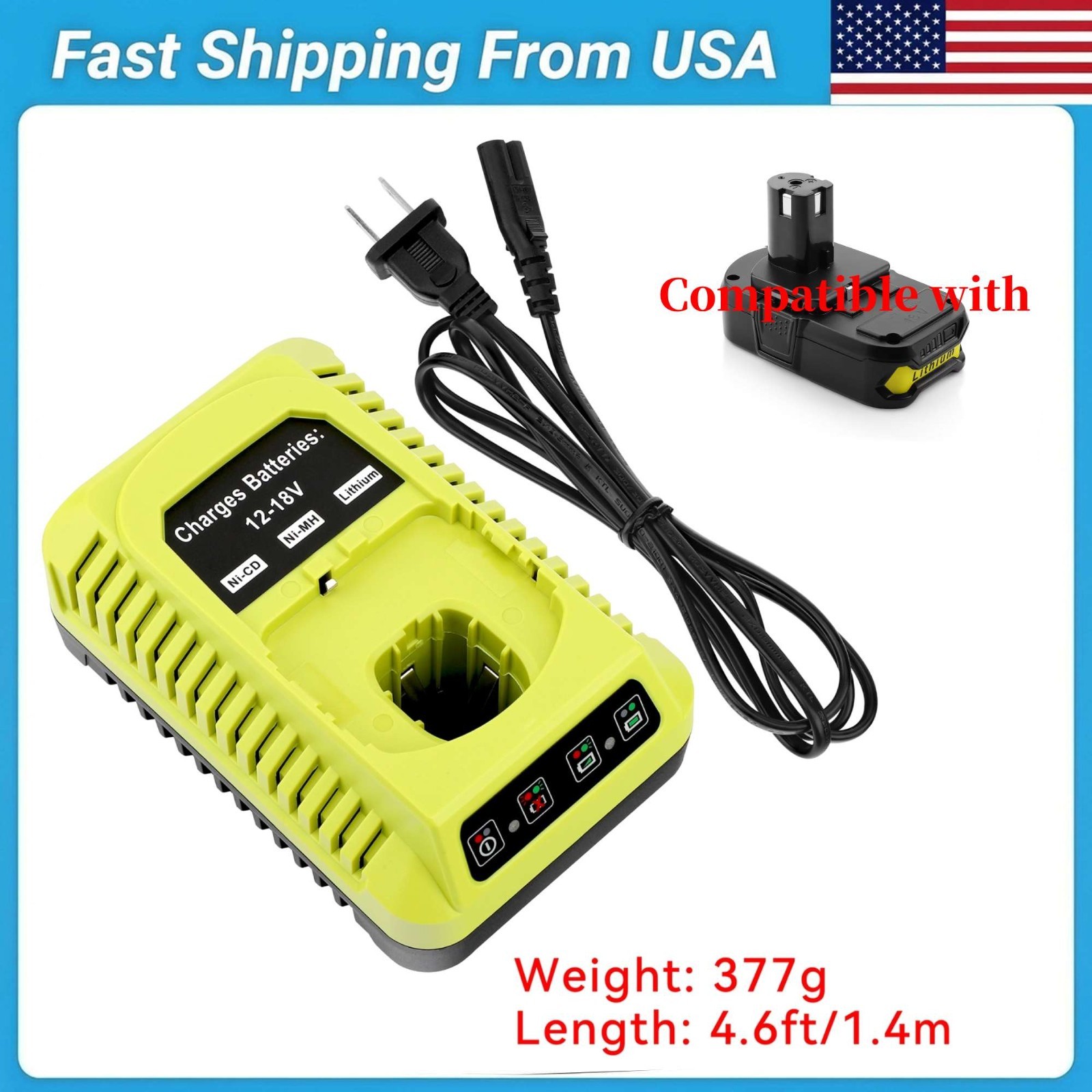 P117 Charger For Ryobi 18V Battery P118 P118B P135 P166 140237023 140153004