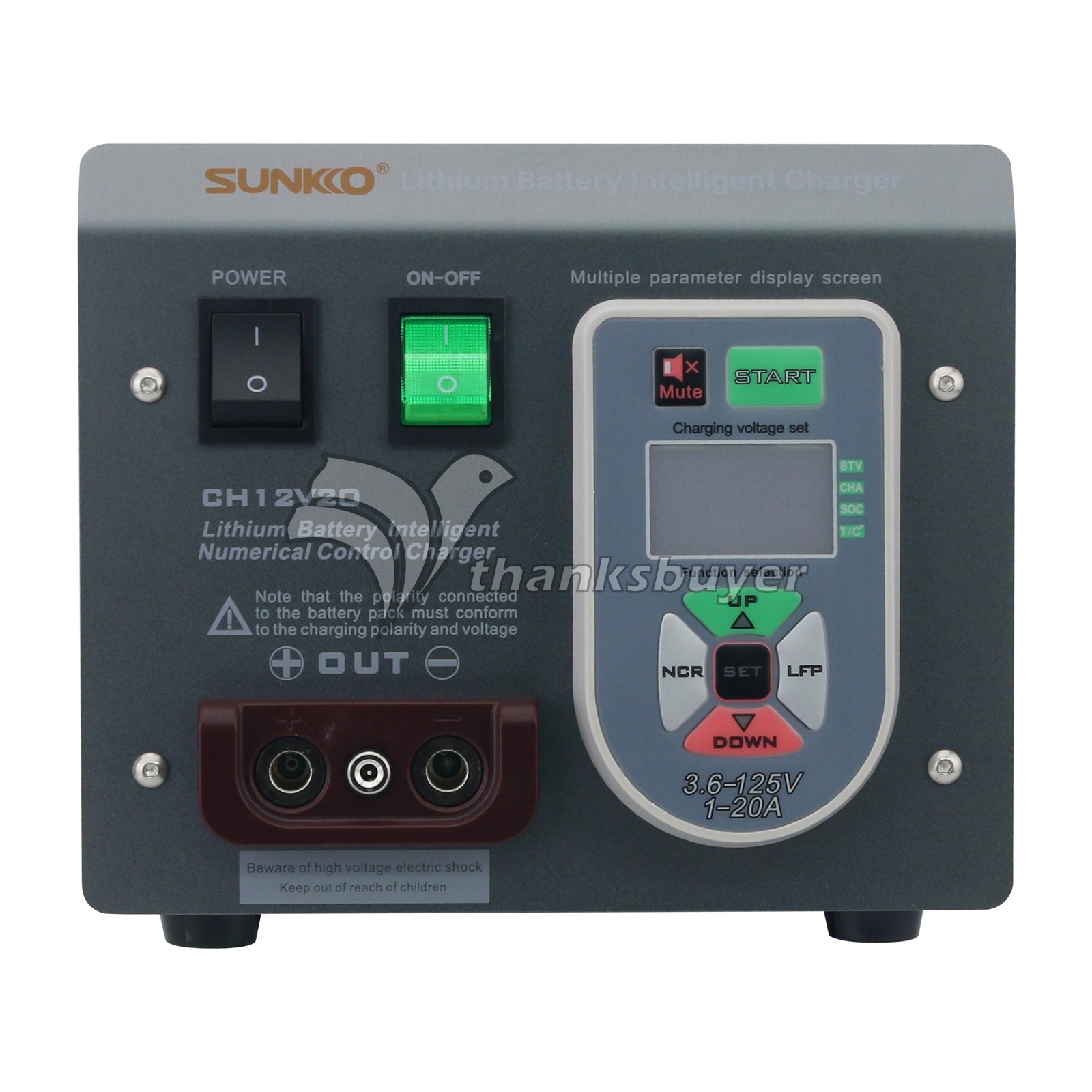 SUNKKO CH12V20 Professional Lithium Battery Charger 125V/20A for Li-ion/LifePO4