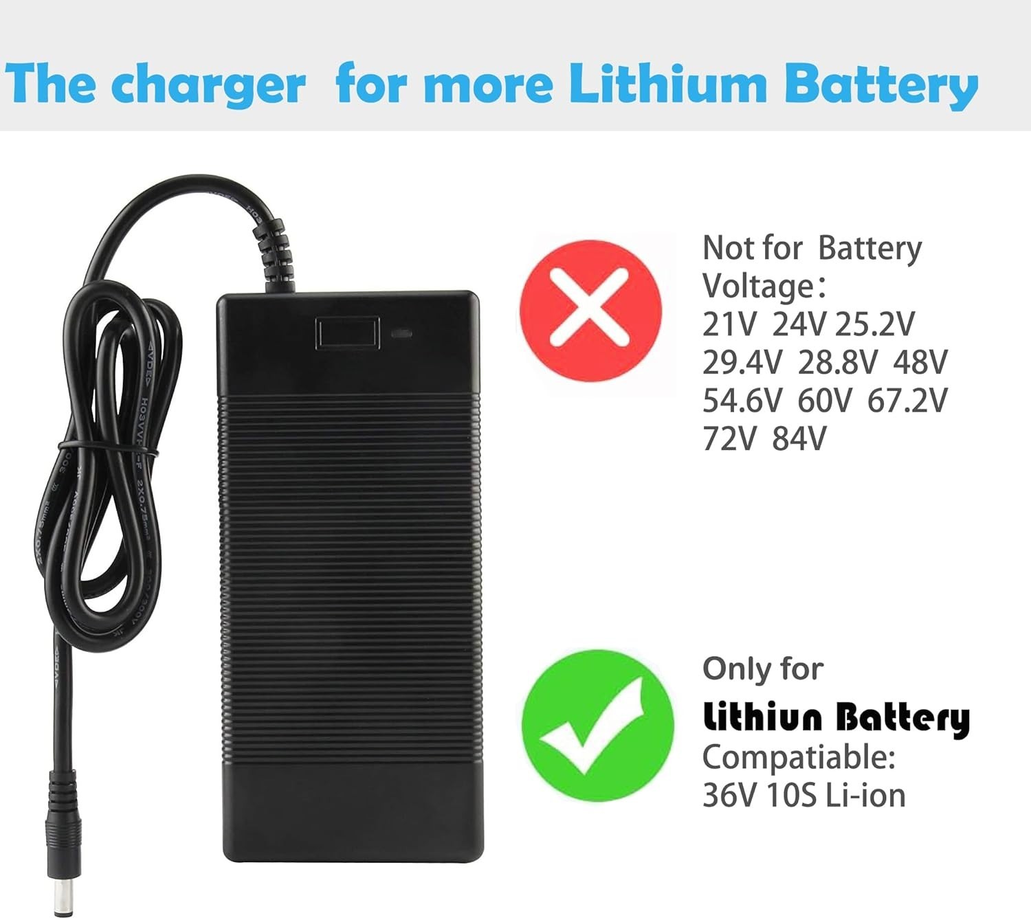 Lightweight 42V DC Charger – Fast 2A Charging for Multi-Device Lithium Batteries