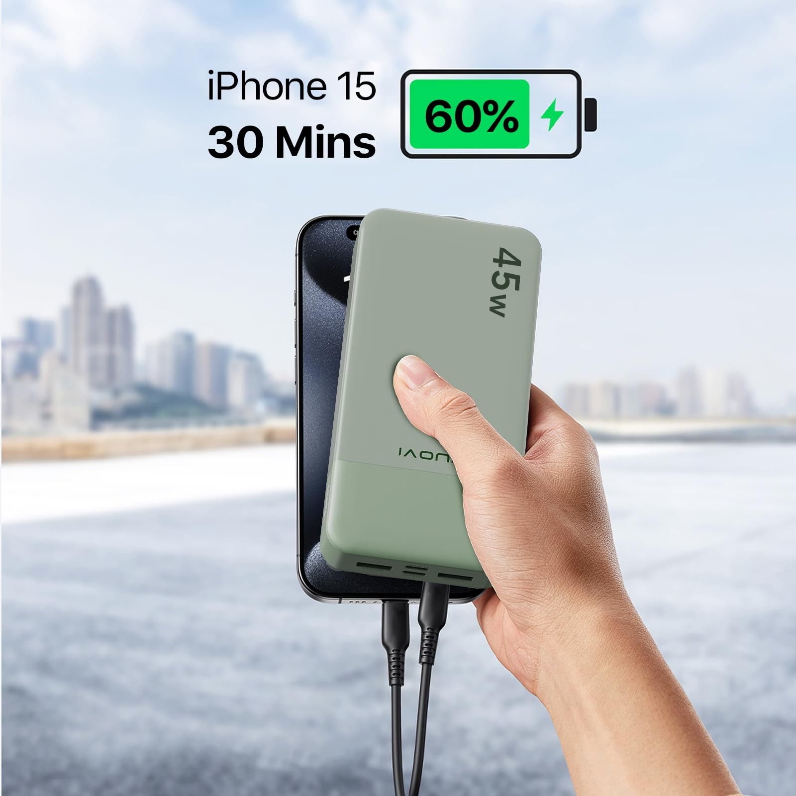 Juovi Power Bank 45W 20000Mah Portable Charger Usb C Pd Qc Charging 4-Port2C2A