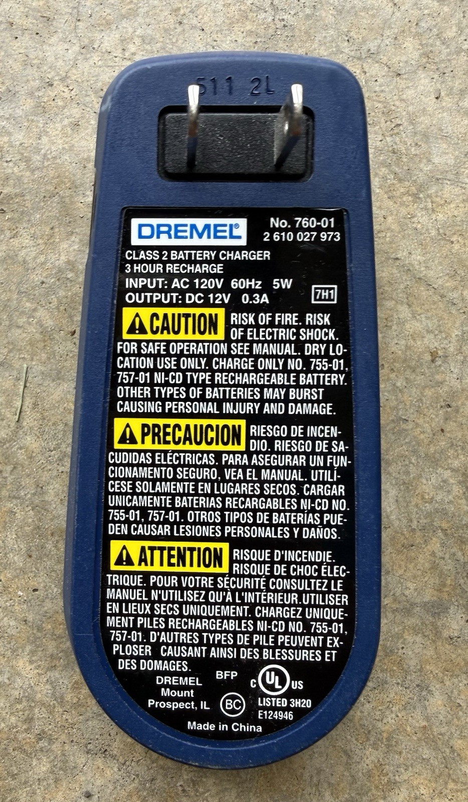 Dremel 4.8V 7.2V Power Tool Battery Charger Blue Tested Works