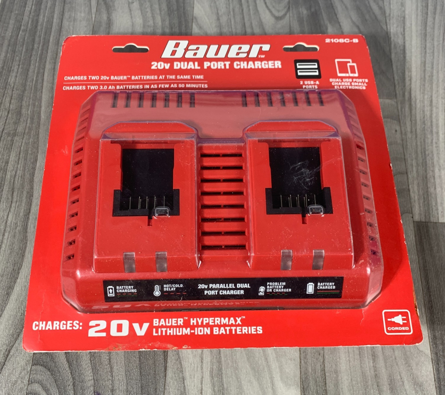 BAUER 20V Dual-Port Charger 2108C-B 2 USBA PORTS NEW!
