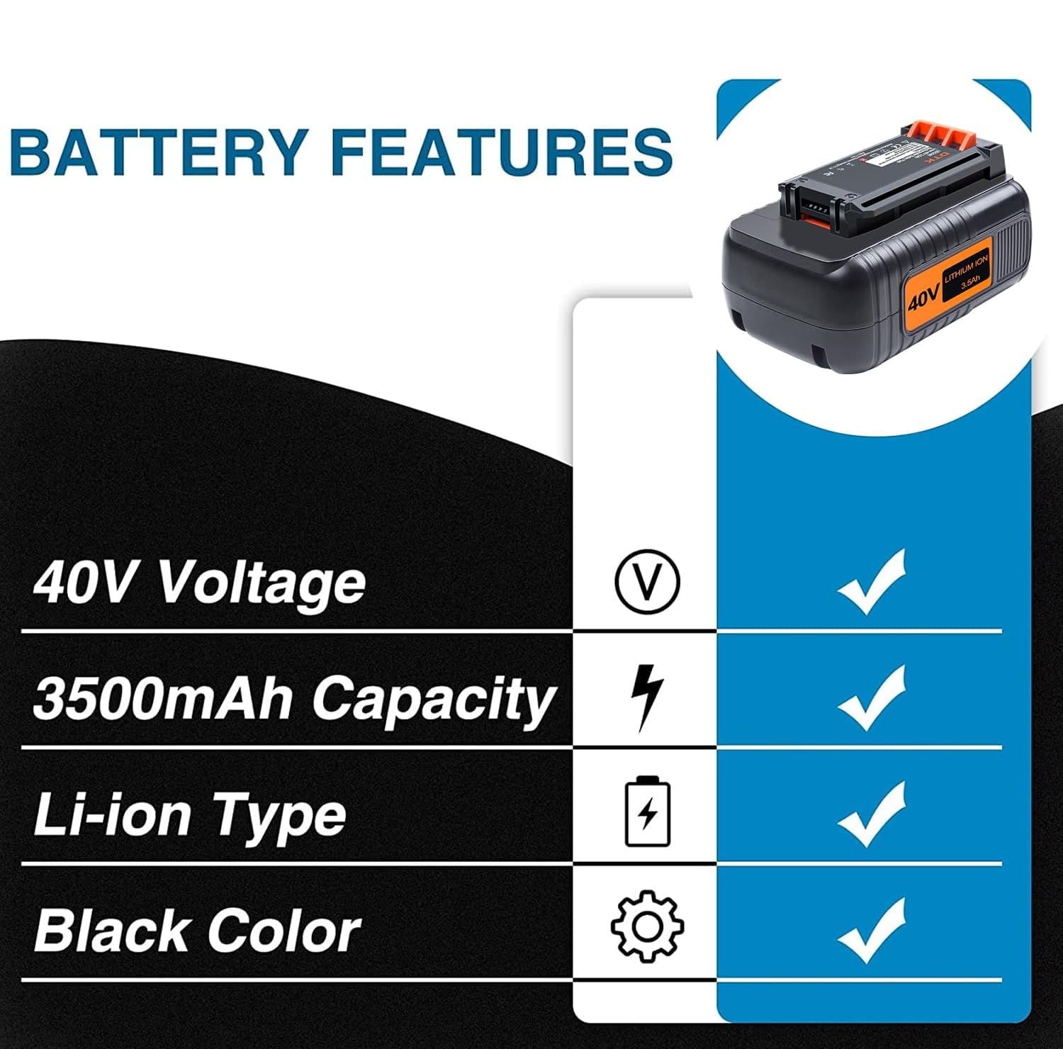 DTK 3.5Ah Replacement Battery for Black and Decker 40V 2 Pack LBXR36 LBX2040