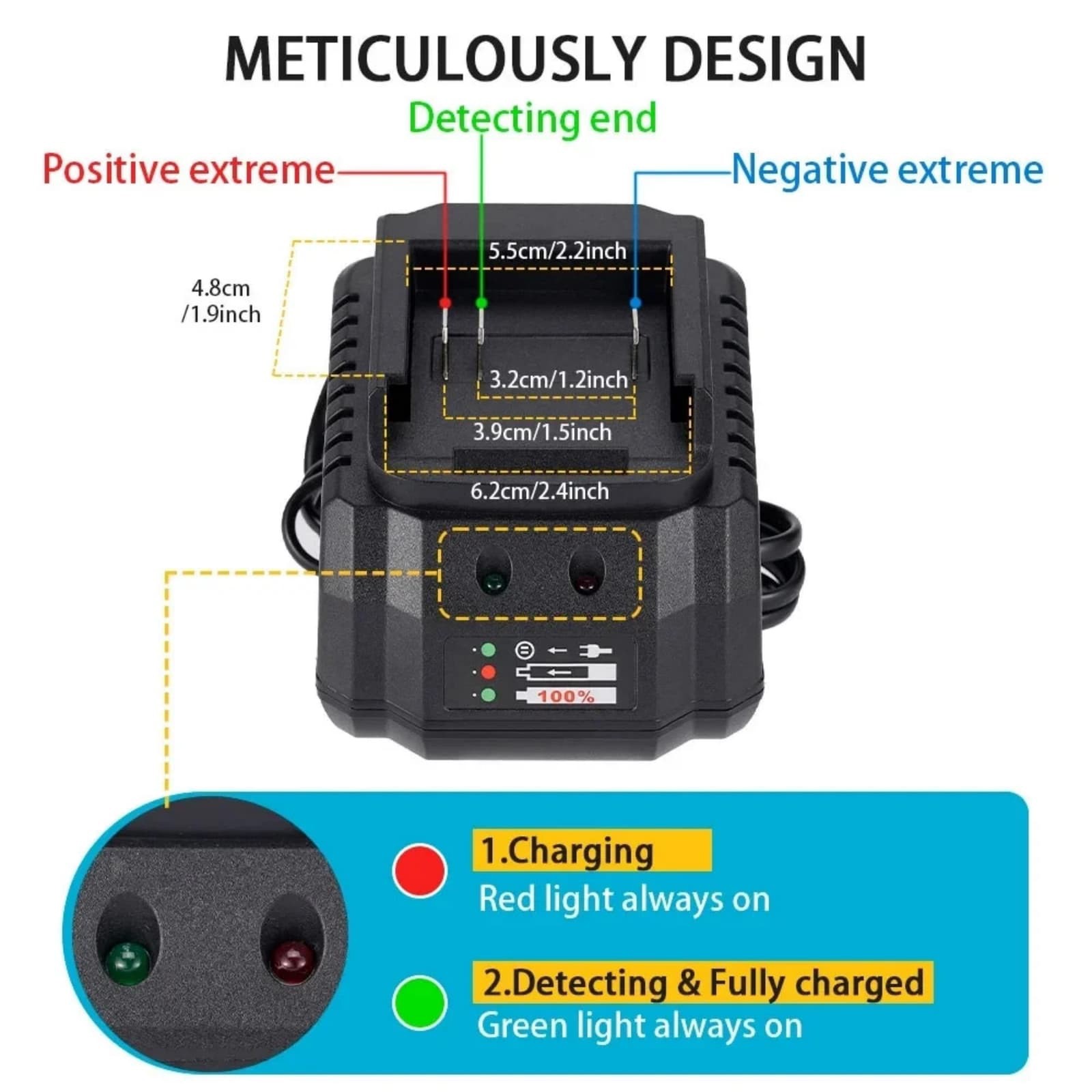Compact Charger For Makita 18V 21V Li Ion BL1415 BL1815 BL1830 BL1850 Battery