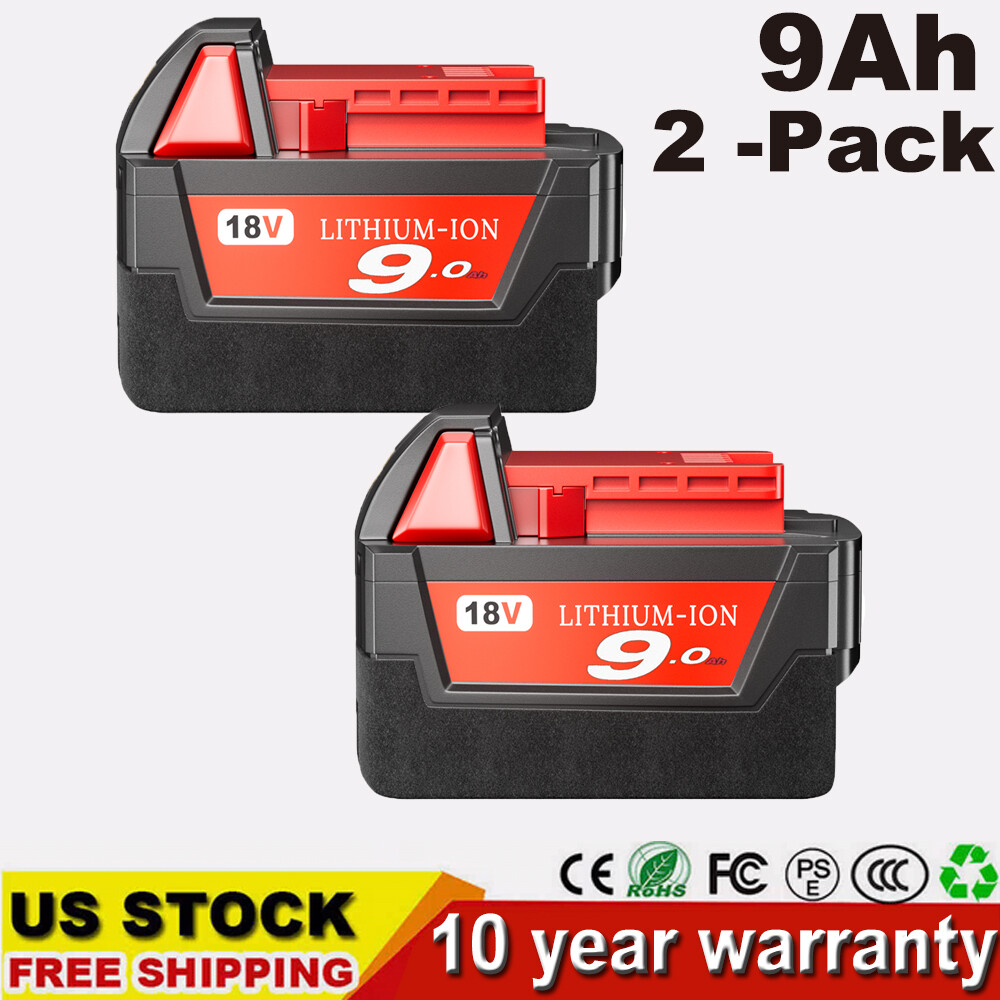 2X 9.0Ah Extended Capacity Battery For Milwaukee for M18 Lithium 48-11-1890 New