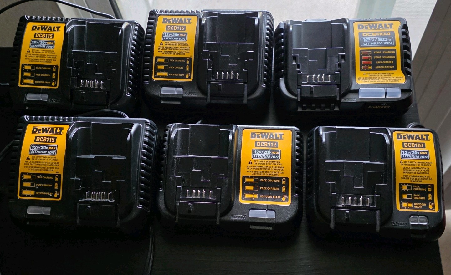 DEWALT Battery Charger 12v/20v. DCB115(X3)/DCB1104/DCB112/DCB107. Lot Of 6.