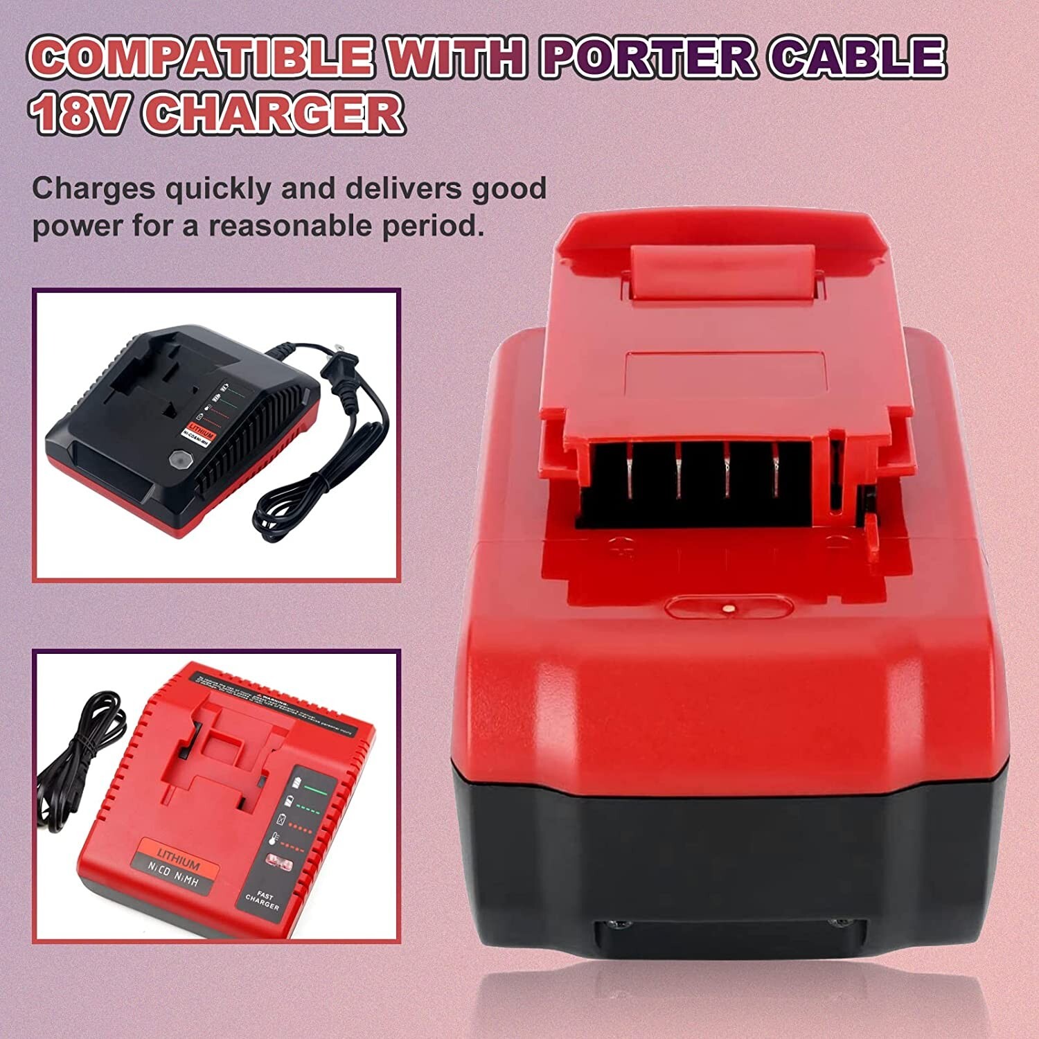 18V 6.0Ah Battery & PCXMVC Fast Charger For Porter Cable 18 Volt PC18B PC18BLX