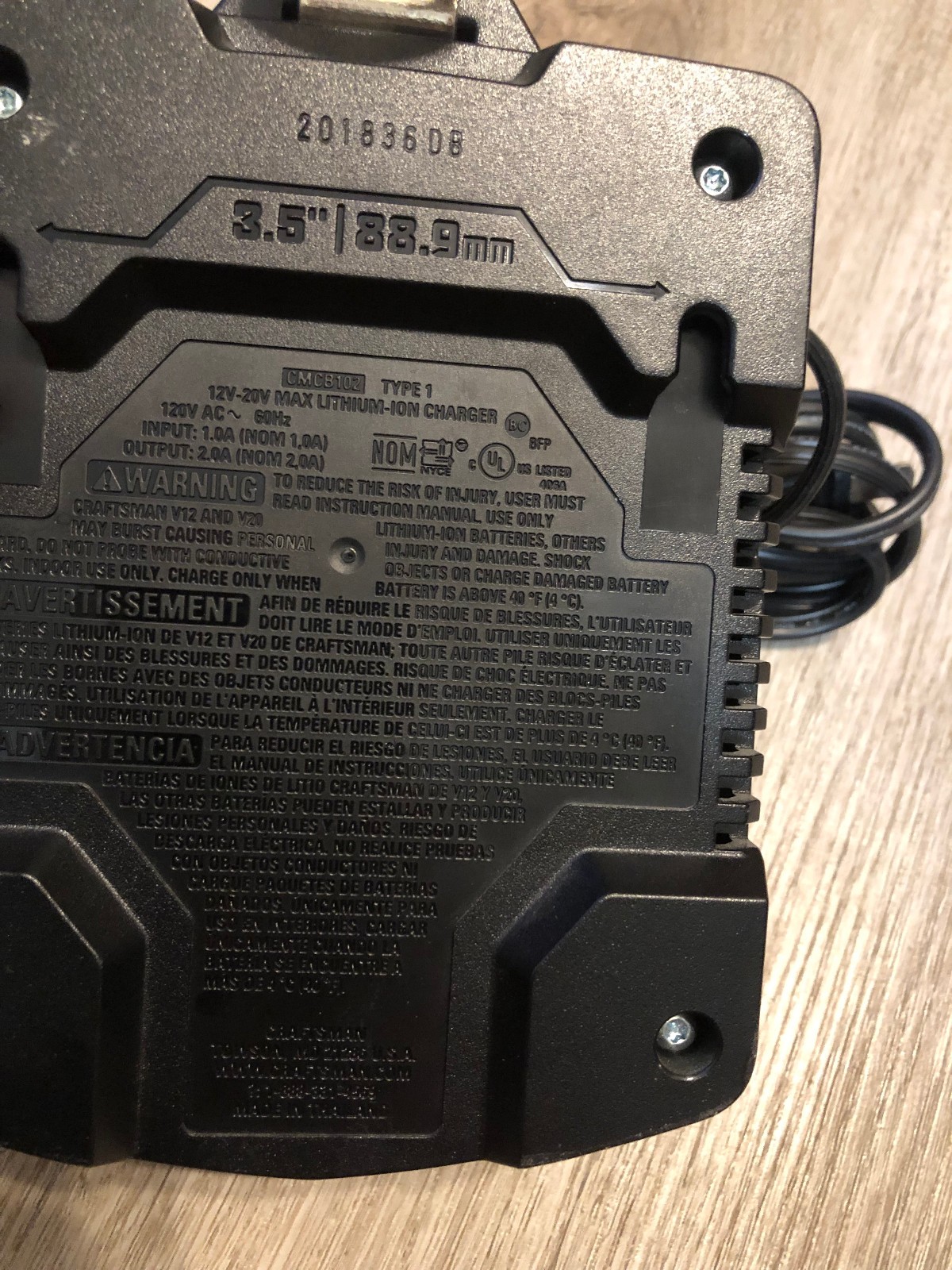 Craftsman CMCB102 Type 1 V12-V20 Lithium-Ion Battery Charger TESTED