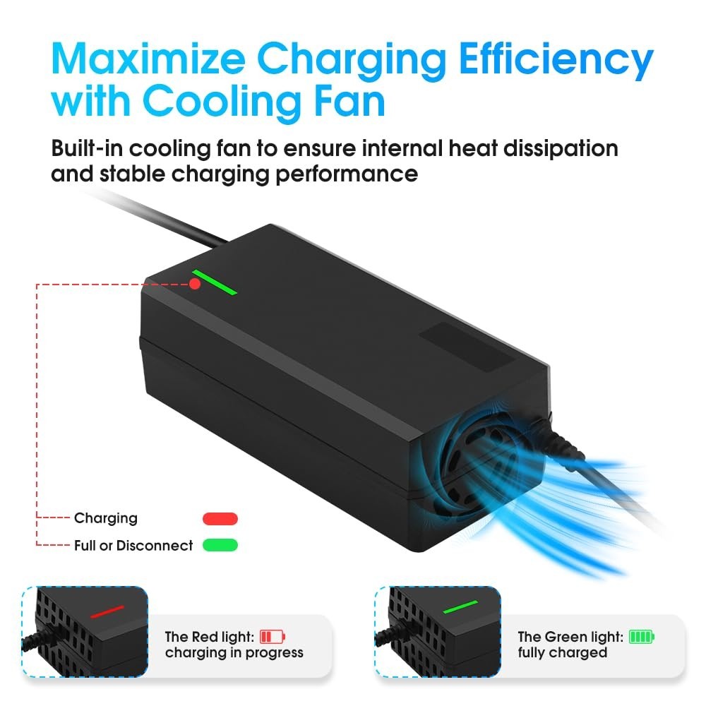 58.8V 3A Charger with 6-in-1 Plug for 52V Lithium Batteries – Car, Truck, Lawn M