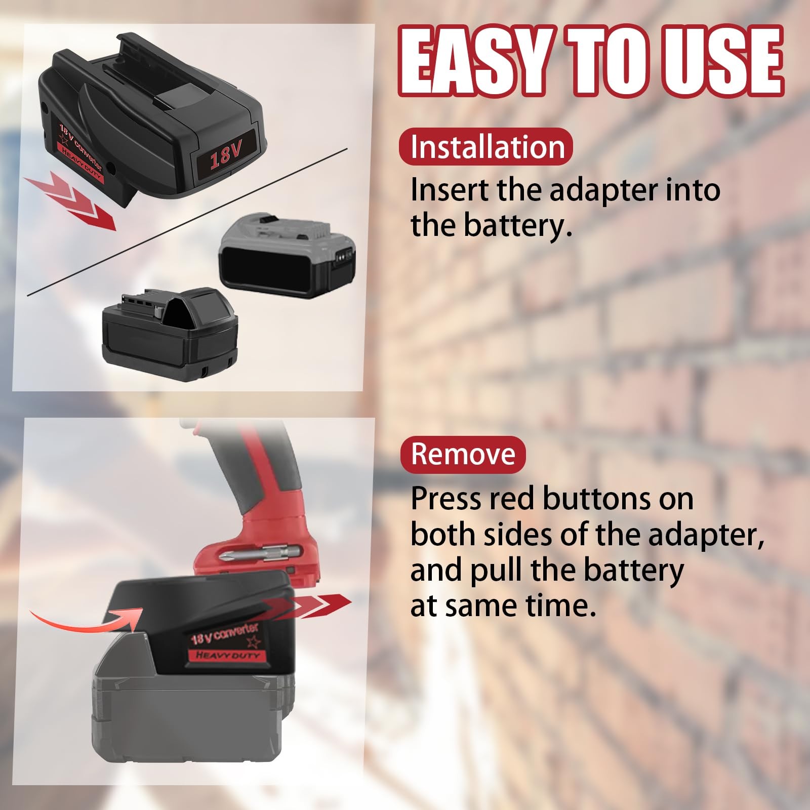 Fybemax Adapter M18V18 for Milwaukee M18 18V Battery to Black