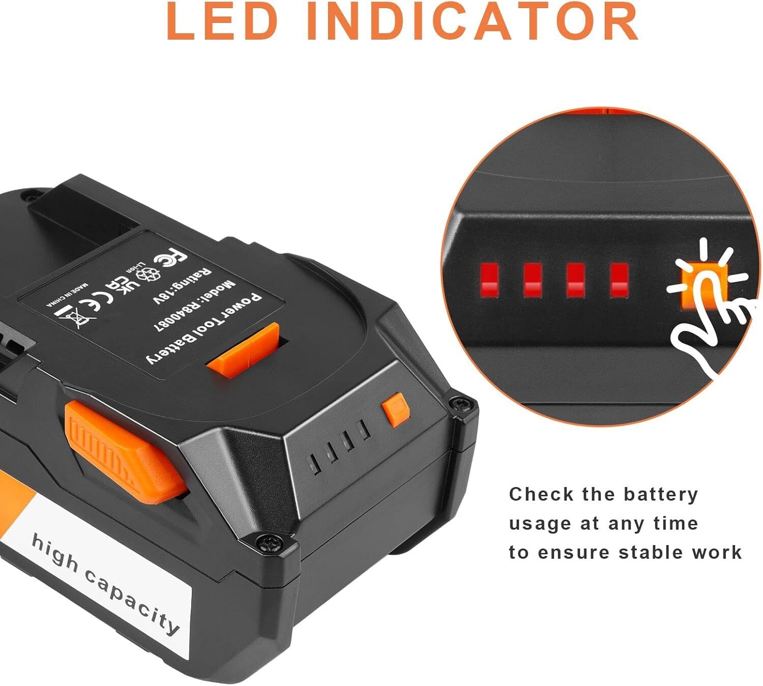 8000mAh Lithium-ion Battery For Ridgid 18V R840087 R840085 Rigid 18V Tool 7.0AH