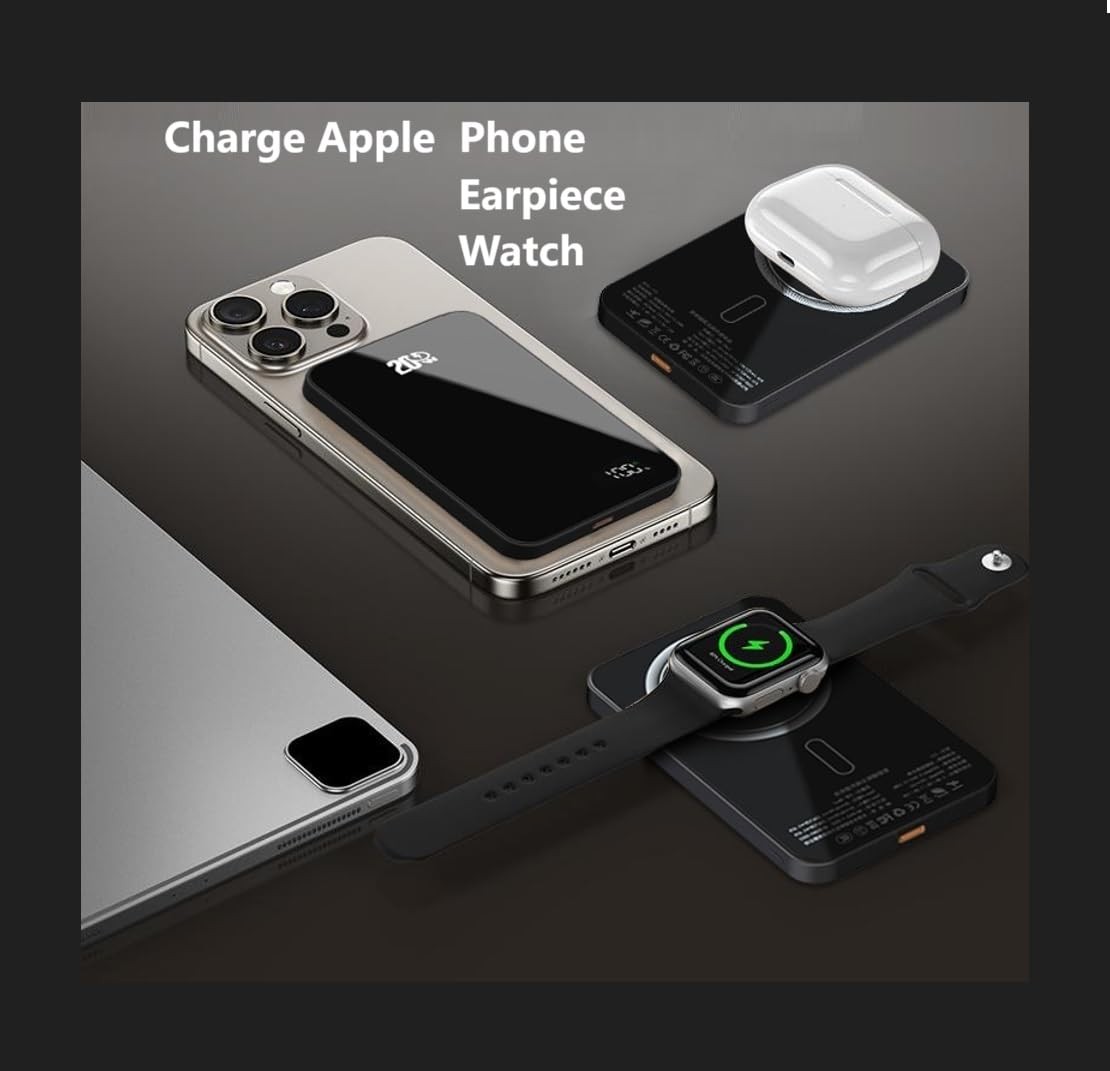 COMPAZZ Ultra Slim Magnetic Power Bank for iPhone, 0.3″ 5000mAh 20W, for Magsafe