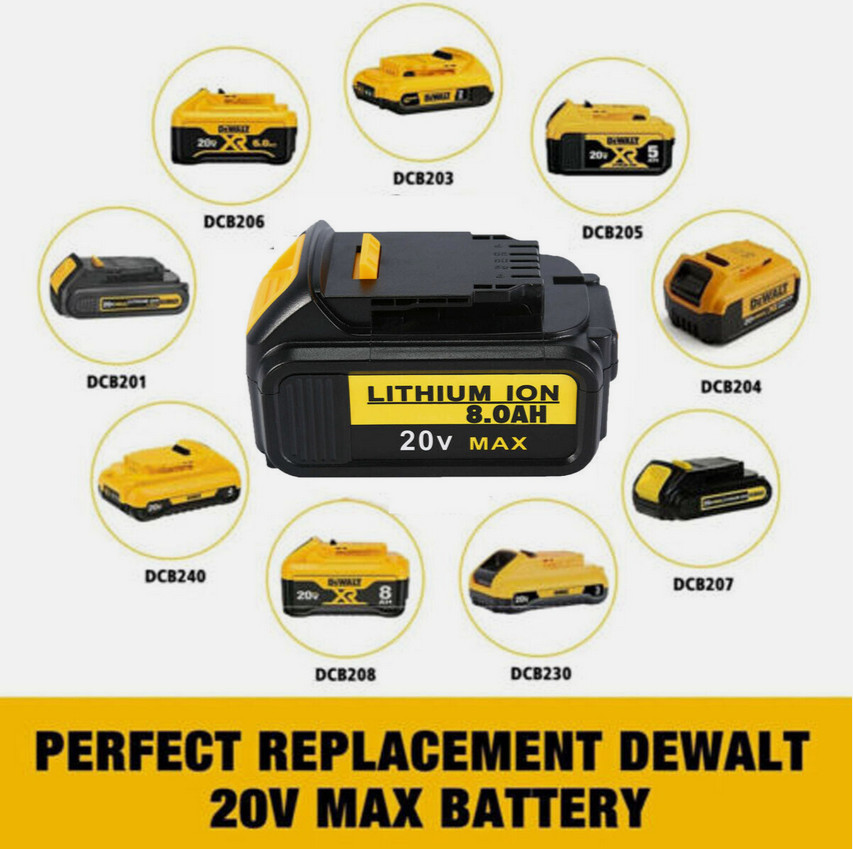 For DeWalt 20V 20 Volt Max 8.0AH 9AH Lithium Battery DCB206-2 DCB205 DCB200-2 US