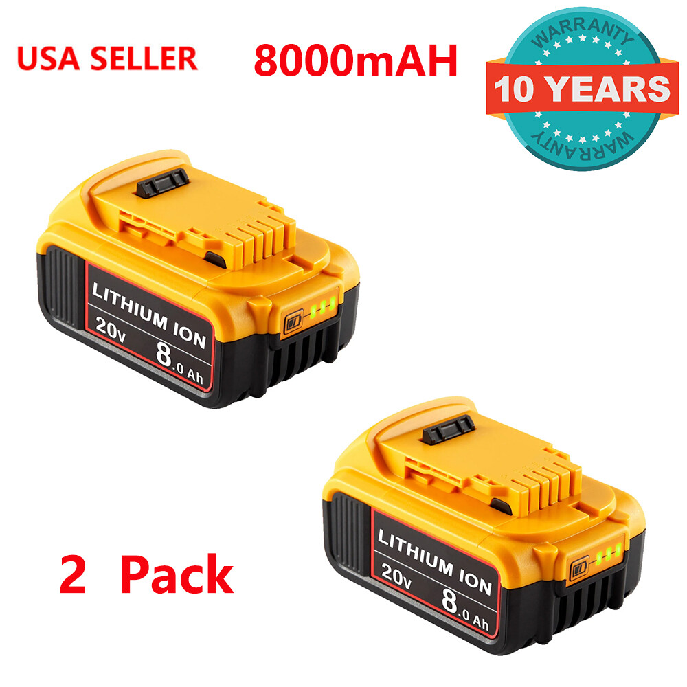 8.0 Ah for Dewalt 20V Lithium-Ion Batterry DCB200-2 DCB201 DCB203 DCB204
