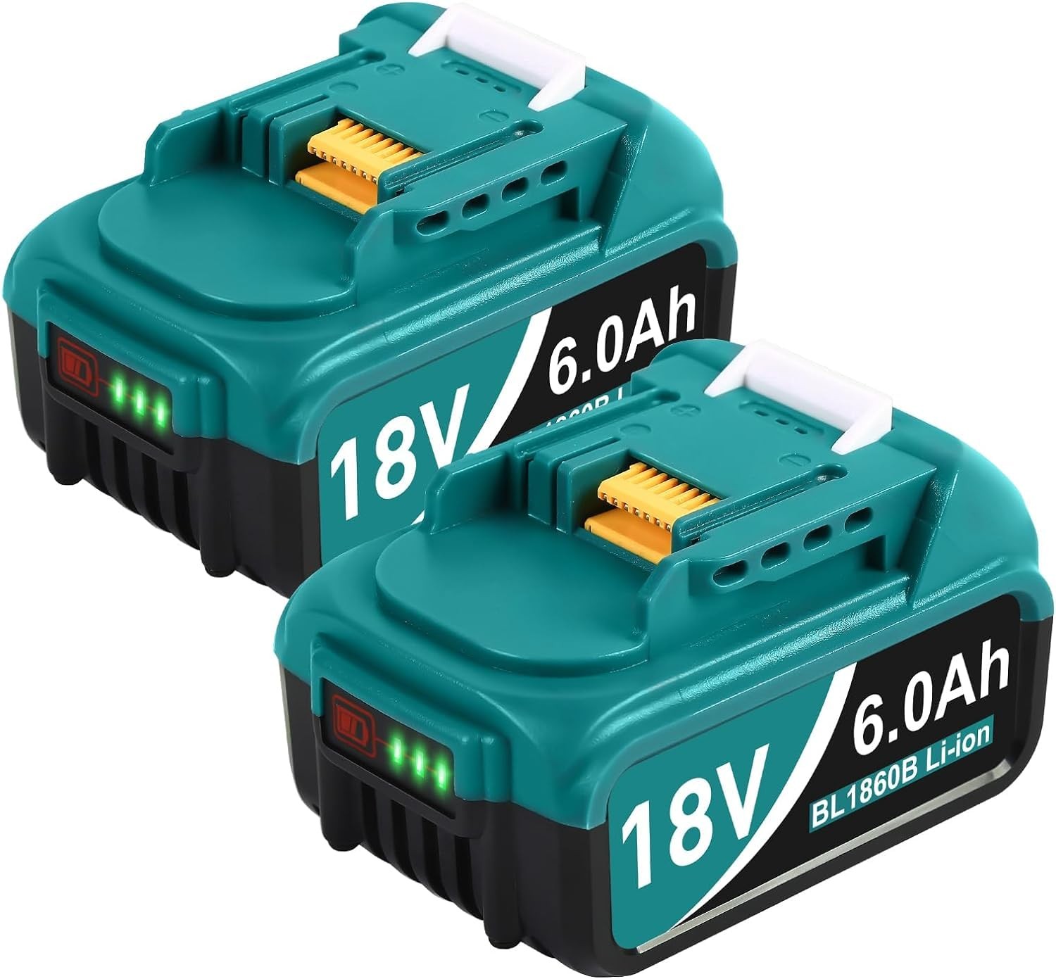 Twupixy 2Pack 18-Volt Replace for Makita 18V Battery BL1860B, 2P, Blue